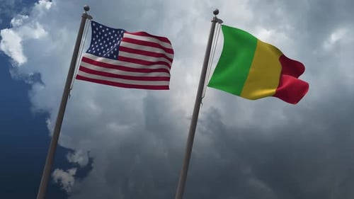 Waving Flags of USA and Mali