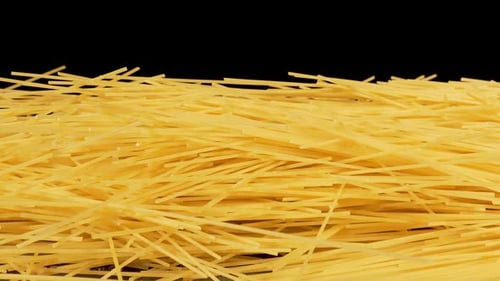 Golden Spaghetti Noodles Against a Black Background