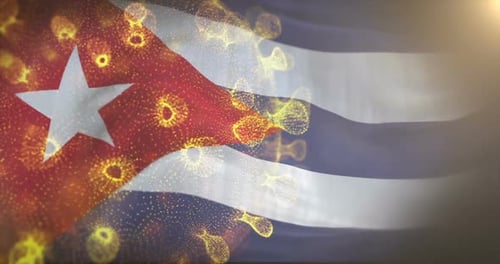 Cuban Flag With Corona Virus Bacteria