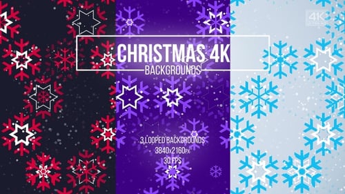 Animated Geometric Snowflake and Star Winter Backgrounds