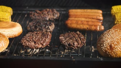 Mixed American Barbecue Food on Hot Grill