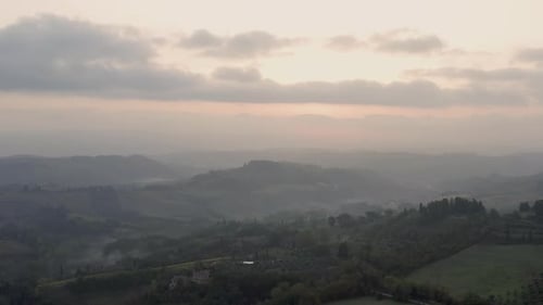 Tuscan Countryside at Sunrise: Aerial View