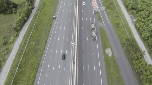 Aerial View of Highway Traffic Flowing Smoothly