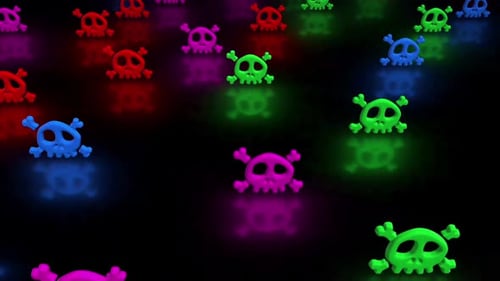 Animated Neon Glowing Skulls and Crossbones Pattern