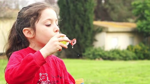 Girl Blowing Bubbles in a Rural Setting