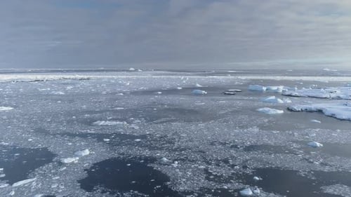 Open Water Glacier Iceberg Above Speed Flight View