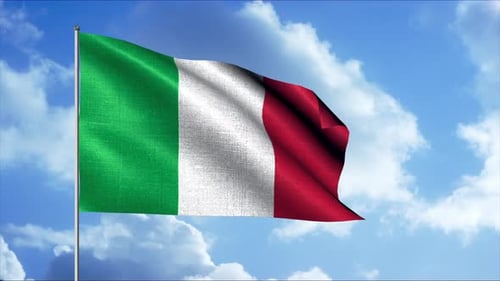 Italian Flag Waving in Blue Sky with Clouds