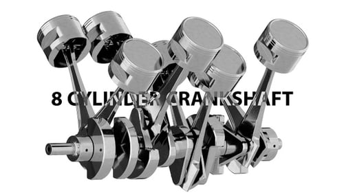 Animated V8 Engine Crankshaft and Pistons with White Background