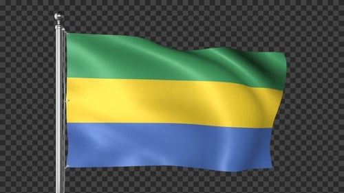Gabon National Flag Waving Animation on Flagpole