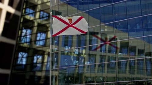 Jersey Flag Waving On A Skyscraper Building