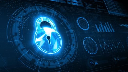 Blue key with head up display background and futuristic technology abstract background