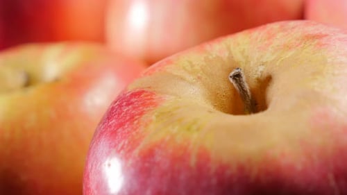 Red tasty apples arranged on table slow panning 4K 3840X2160 UHD footage - Slow panning red apples o