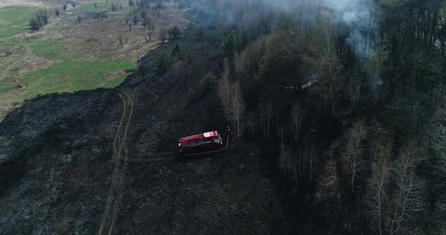 View from above, extinguishing a fire in the forest