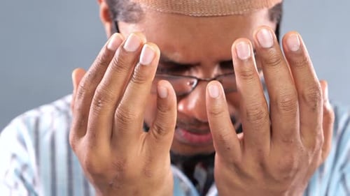 Muslim Man Praying During Ramadan, Close Up