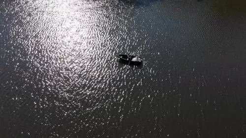 Tranquil Lake: Couple Rowboat Aerial