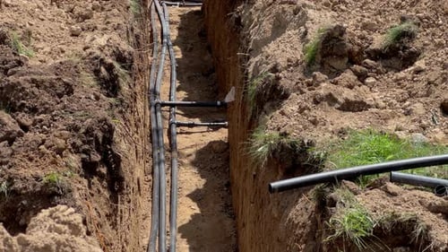 Plastic Pipes Laid in Trenches