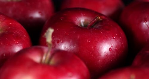 Close-Up of Delicious Red Apples with Water Droplets