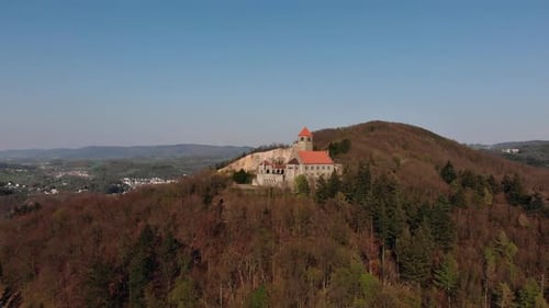 Beautiful evening flight over castle Wachenburg.