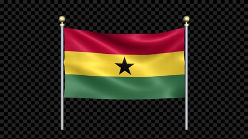 Ghana National Flag Waving Loop on Transparent Background