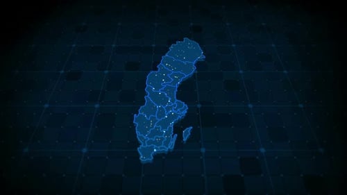Sweden Digital Map Animation with Glowing Network Points