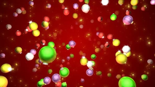 Floating Colorful Christmas Ornaments and Sparkling Star Lights