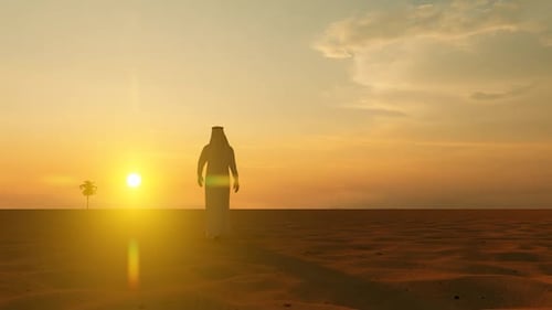 Varón árabe caminando perdido solo en el desierto