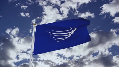 Realistic Waving Blue Flag with Custom Logo Animation