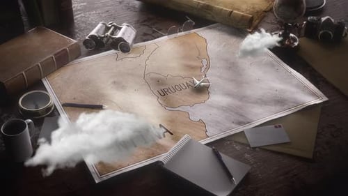 Vintage Travel World Map Country Uruguay Location