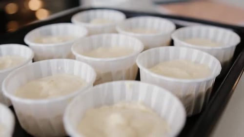 Cupcake Baking Tray Filled with Creamy Batter