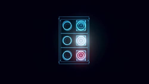 Futuristic Wireframe Server Rack Animation with Scanning Lights