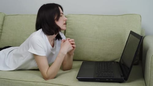Angry Upset Young Woman User Customer Using Laptop Feel Frustrated Mad About Computer Problem