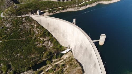 Mountain dam generating hydroelectric power renewable energy