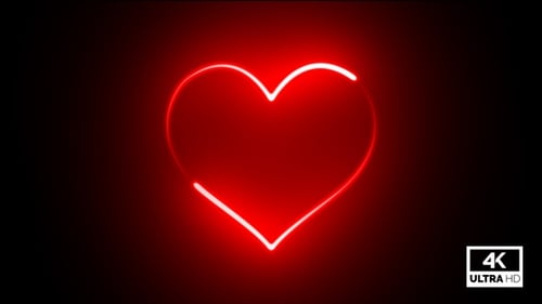 Red Neon Heart Outline Drawing Animation