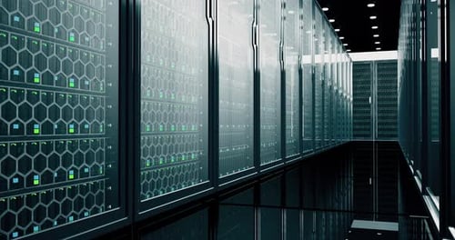 Futuristic Data Center Server Rack Hallway Walkthrough