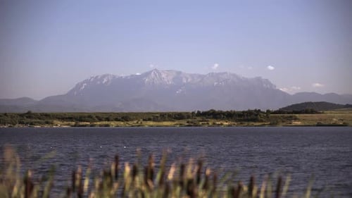Summer at the Lake with a big Mountain in the Background