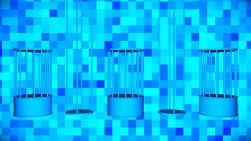 Futuristic Digital Grid Background with Animated Geometric Cylinders