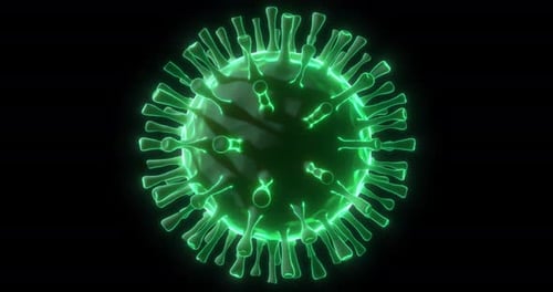 Animated Green Neon Virus Cell Rotation Loop