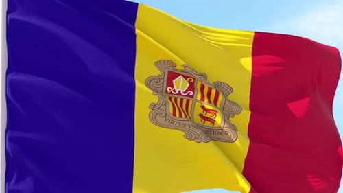 Realistic Andorra Flag Waving Against Blue Sky
