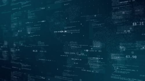 Blue digital cyberspace with program code on futuristic map background technology background