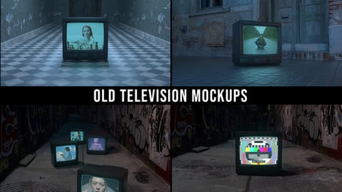 Old Analog TV Display Mockup with Retro Glitch Effects