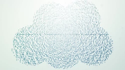 Blue binary digits creating a cloud connected to the network made of notebooks.
