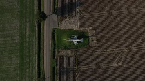 Aerial view of a military airplane in Oosterland, The Netherlands.