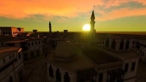 Paysage aérien de coucher de soleil d'Arabian City