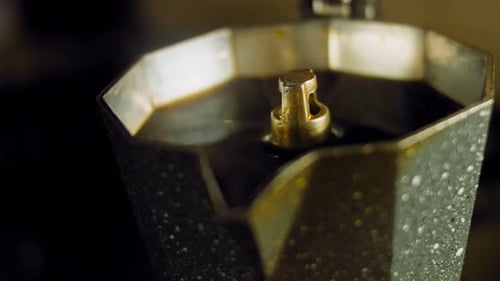 Espresso Maker Brews Dark Liquid Close Up