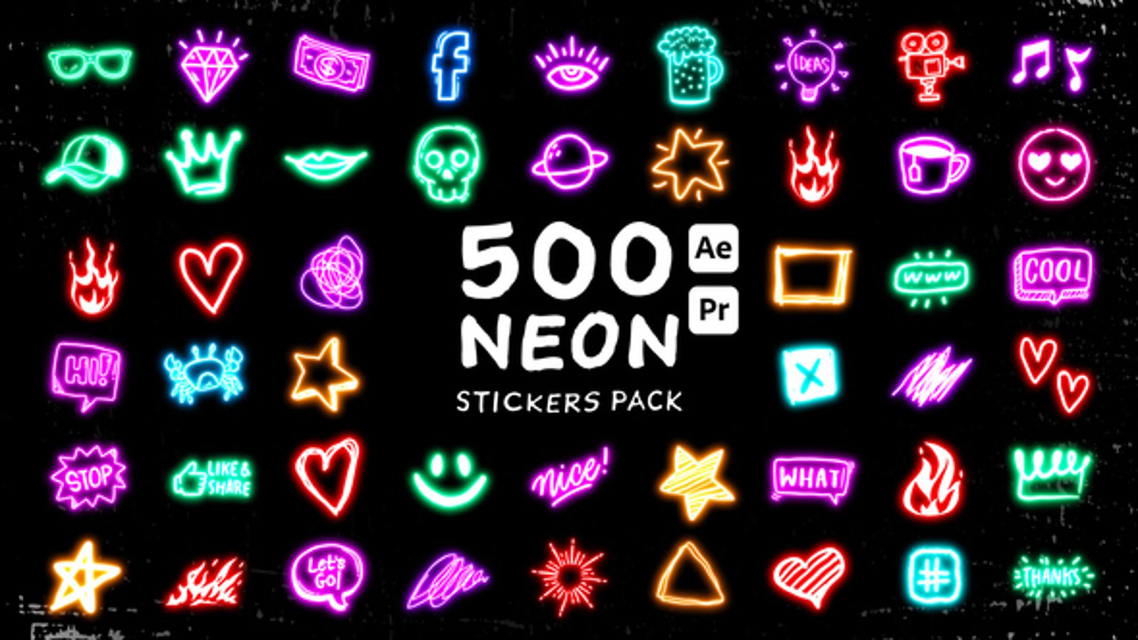 Animated Hand-Drawn Neon Stickers and Design Elements, Elements ft ...