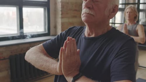 Seniors Practice Yoga Together Indoors