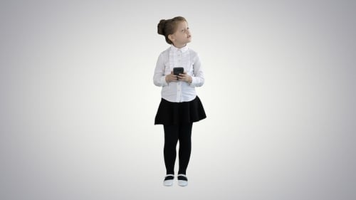 Cute Girl Using Smartphone on a White Background