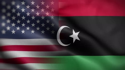 Waving American and Libyan Flags Realistic Motion Background