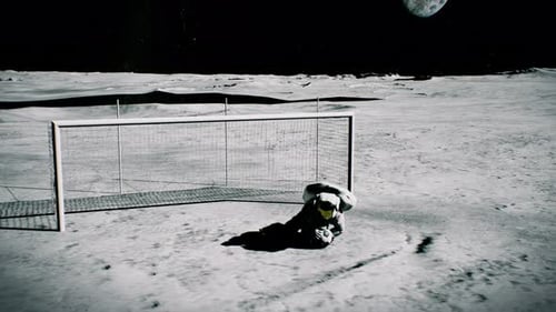 Astronaut Plays Soccer on Moon with Earth Background
