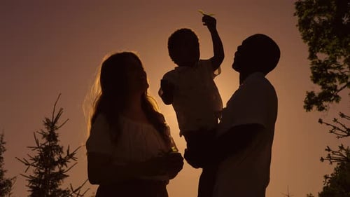 Family Silhouette at Sunset in Park